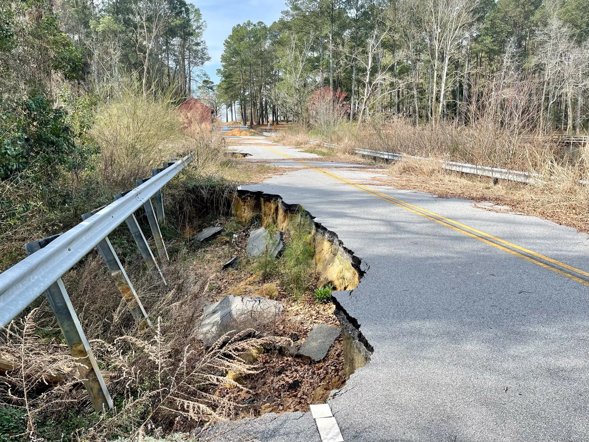 Flood damage on a road near McColl, SC