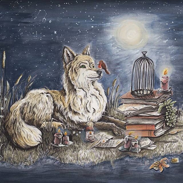 &quot;Midnight Oil&quot; (zoom for details)
.
This Saturday, I am delighted to share a newly completed Artwork  with you all. This drawing is comprised of various mixed media;  watercolour , gouache , ink and some risk taking. 🐺
.
The client receive