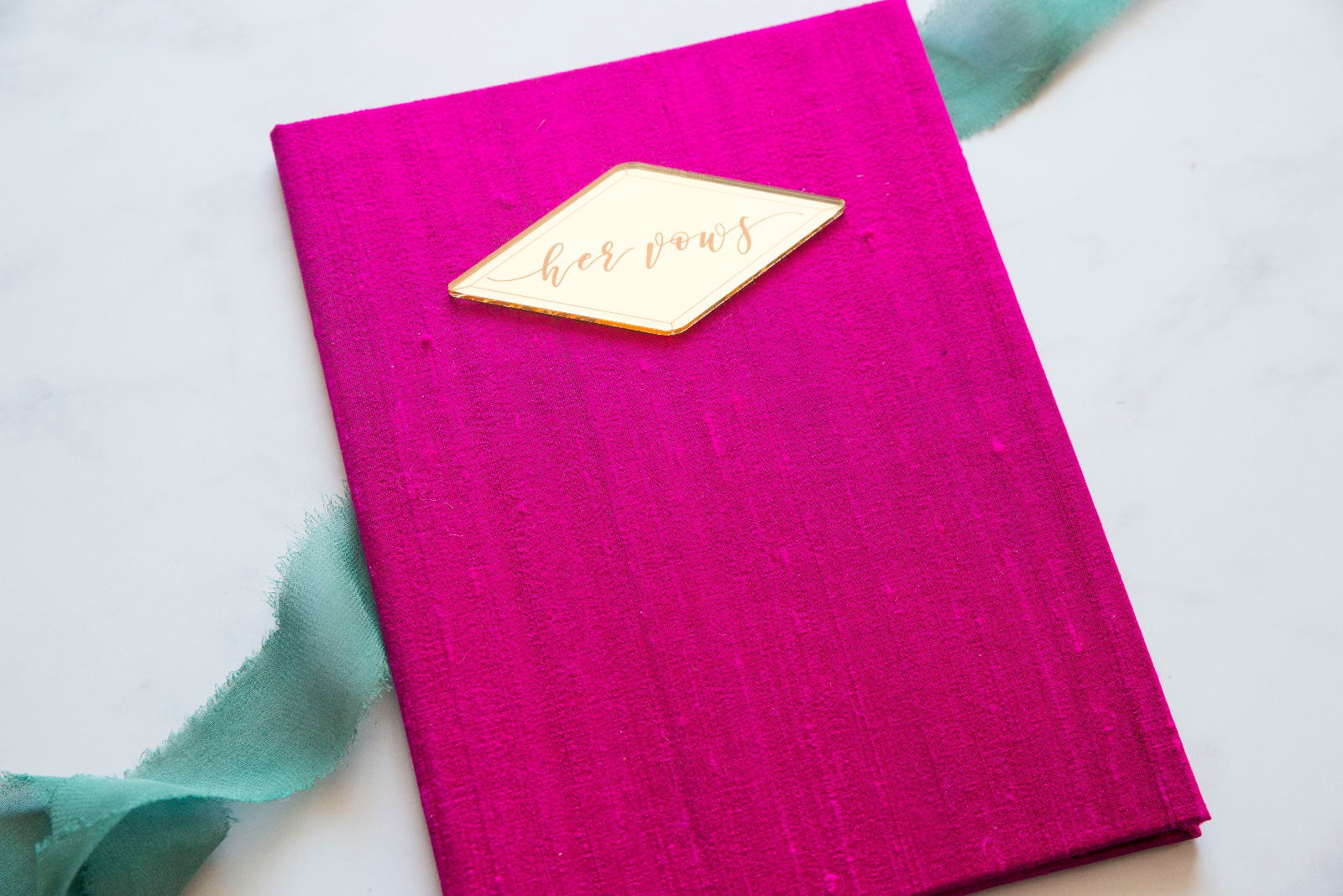 Cerise/hot pink Silk hardcover vow book