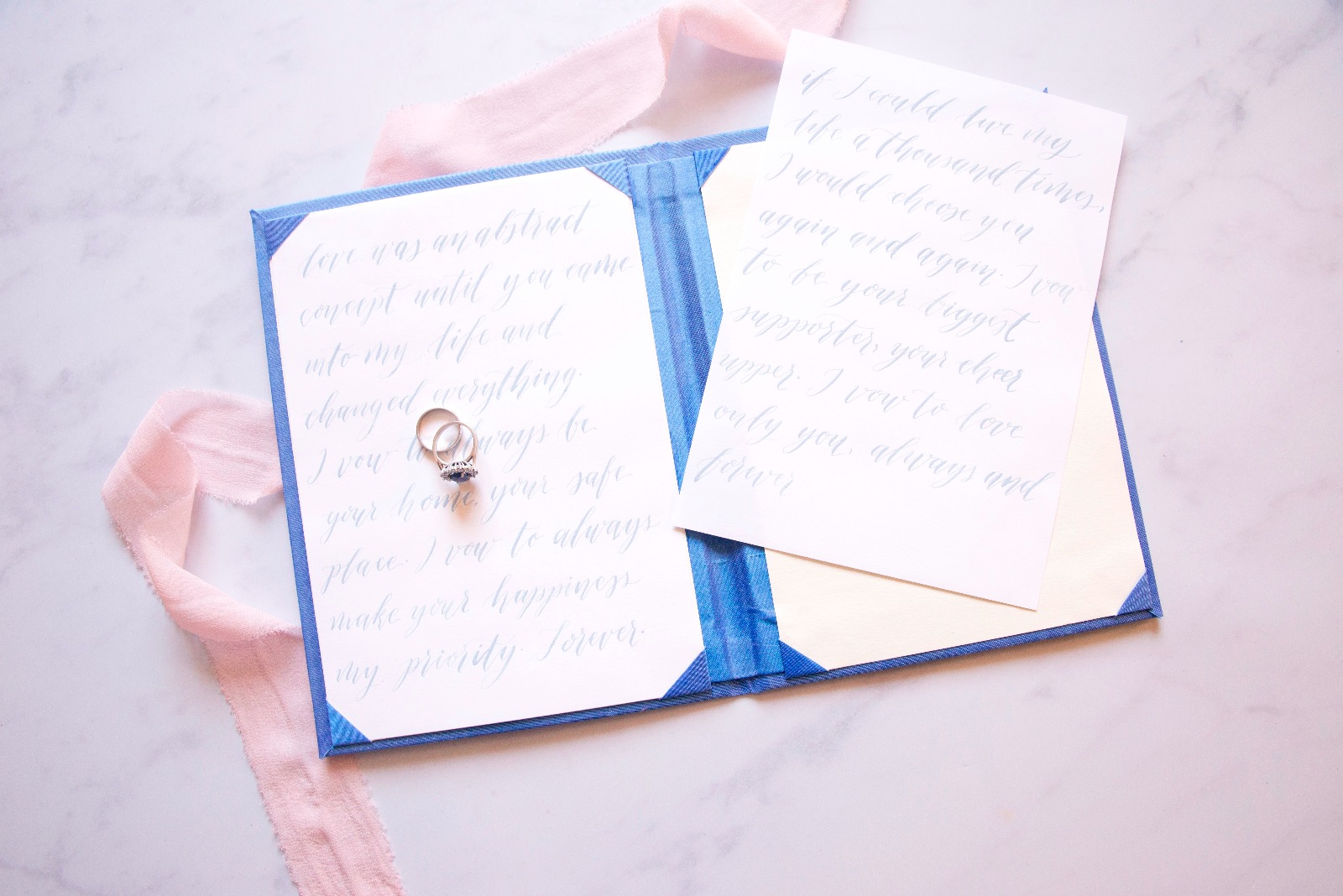 blue silk vow book calligraphy vows