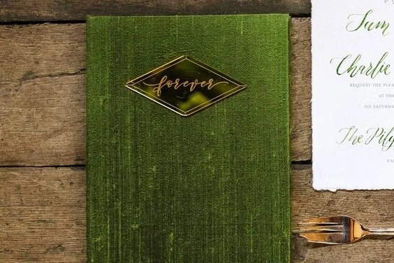 forest green silk vow book