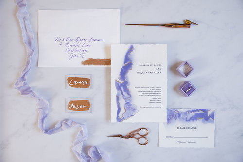 Minimalist watercolour copper leaf fine art invitation