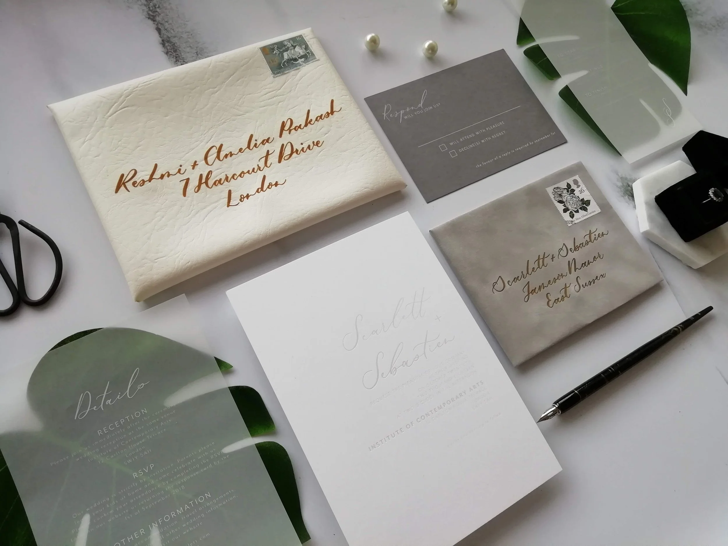 With laser etched suede and leather envelopes (optional upgrade)