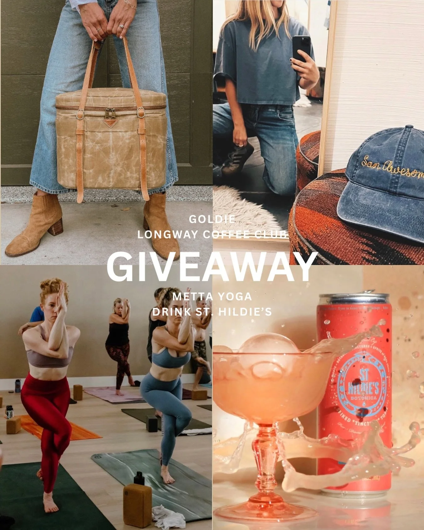 🙌🏻 GIVEAWAY 🙌🏻

Hey hey Marin! We&rsquo;ve got a really great giveaway packing the Goldie bag with all your local faves!

&bull;Free month of unlimited yoga at @mettayogamarin 
&bull;$100 gift card + plush hat from @drinkahildie 
&bull;Longway Co