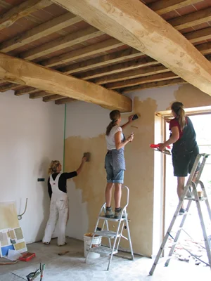 Some of my fellow artisans involved in this project working on a colour wash for the kitchen area.