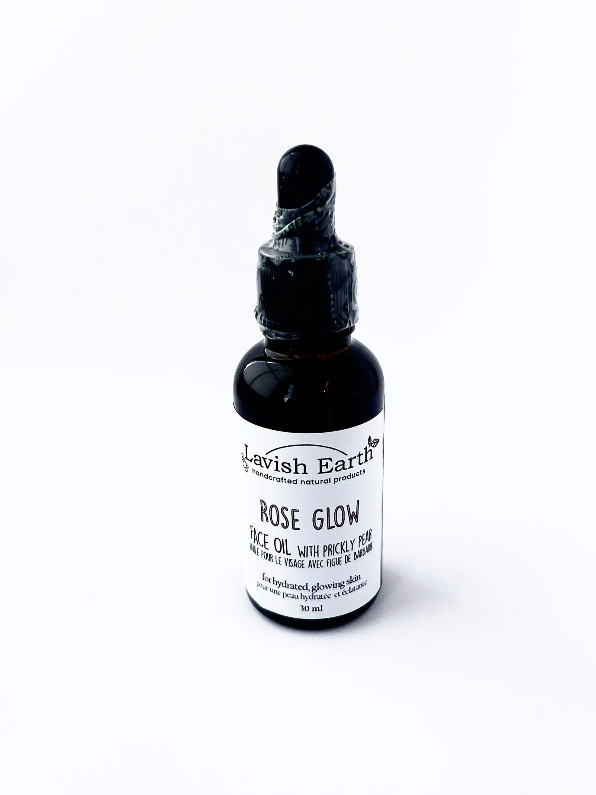 Lavish Earth rose glow facial oil in amber dropper bottle, natural skincare Grand Valley Ontario