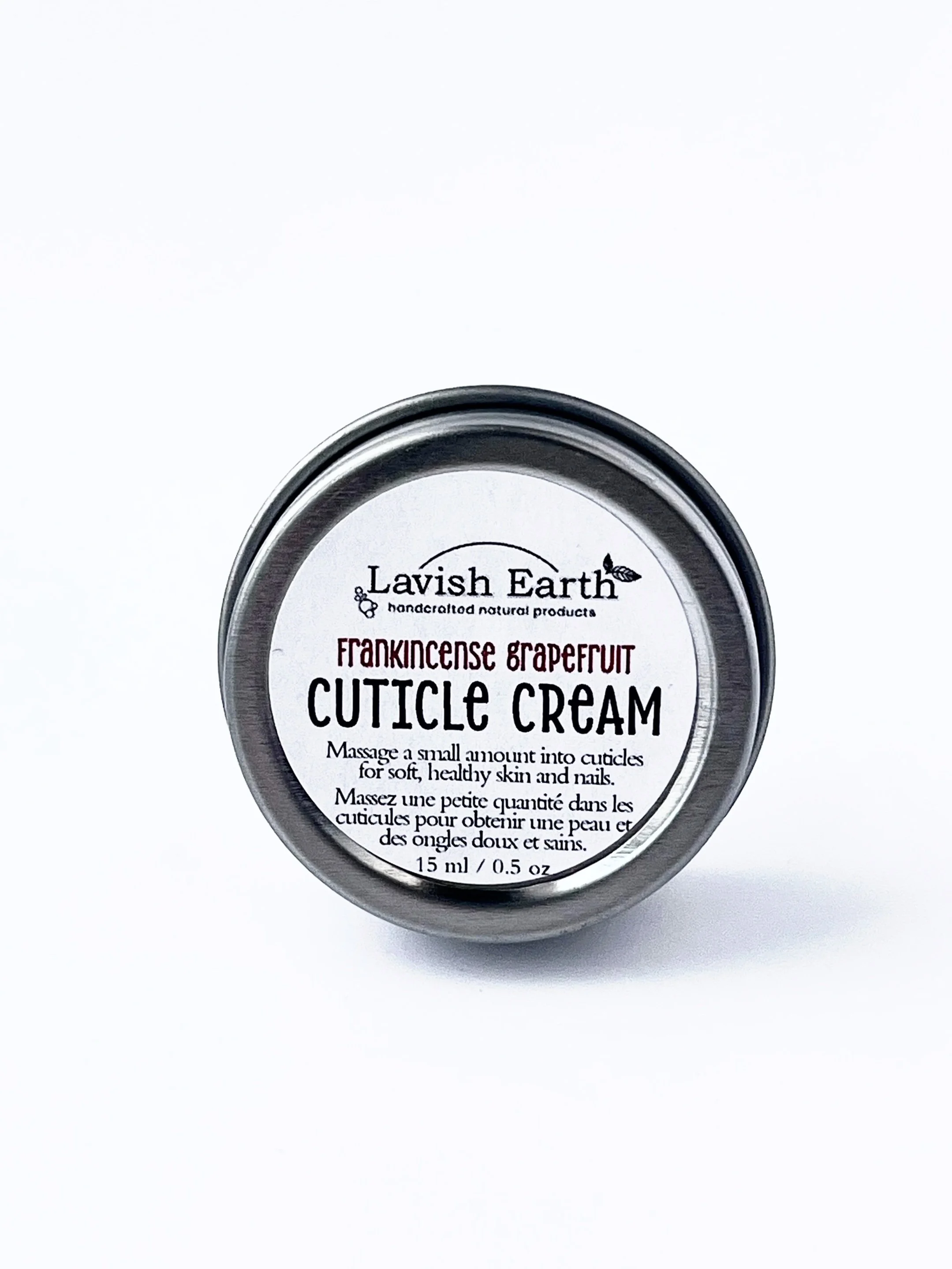 Lavish Earth Frankincense Grapefruit Cuticle Cream in tin, natural nail and cuticle care Ontario