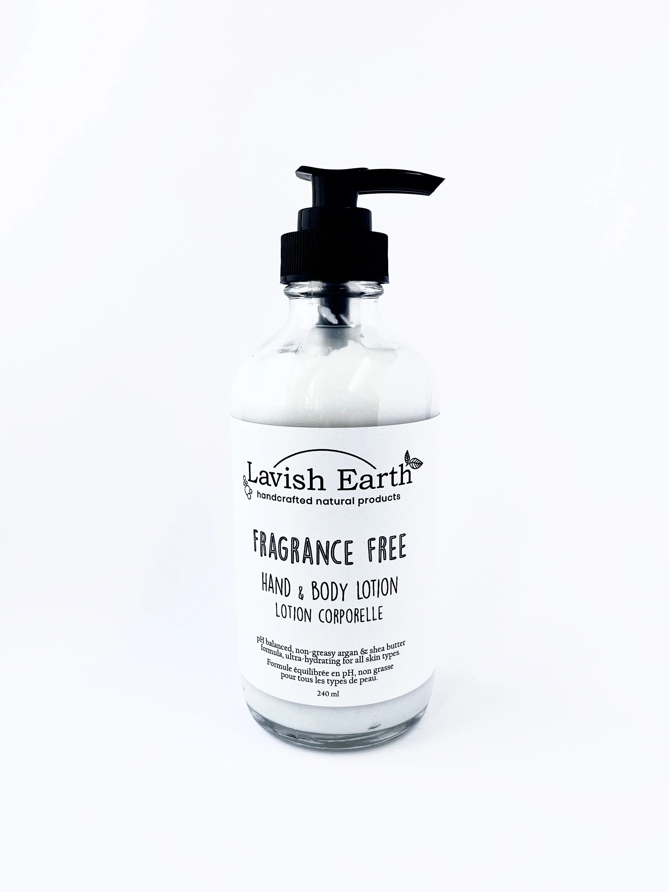 Lavish Earth fragrance free hand and body lotion, sensitive skin natural skincare Ontario