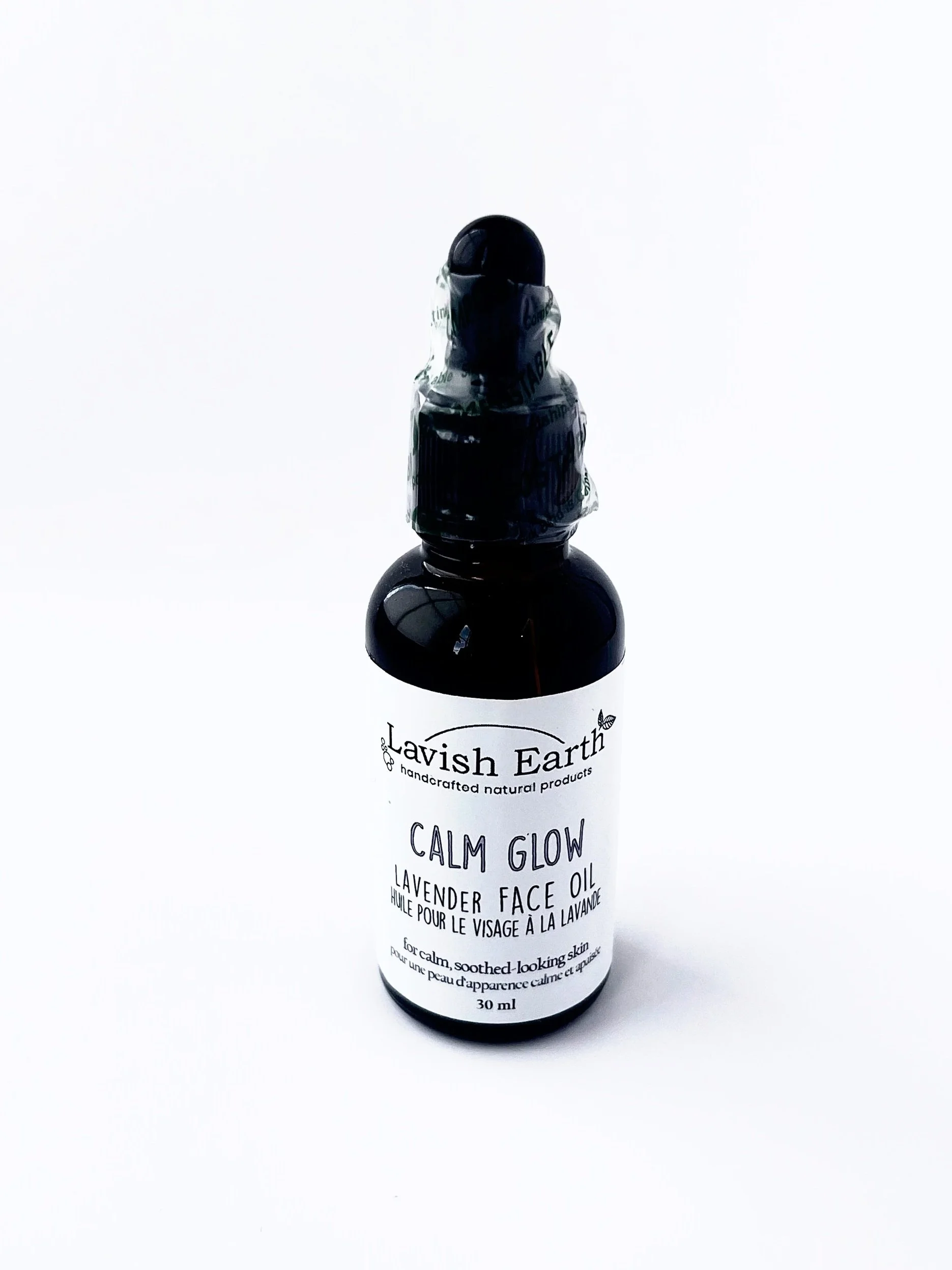 Lavish Earth Calm Glow Face oil in amber glass dropper bottle with bisabolol Ontario