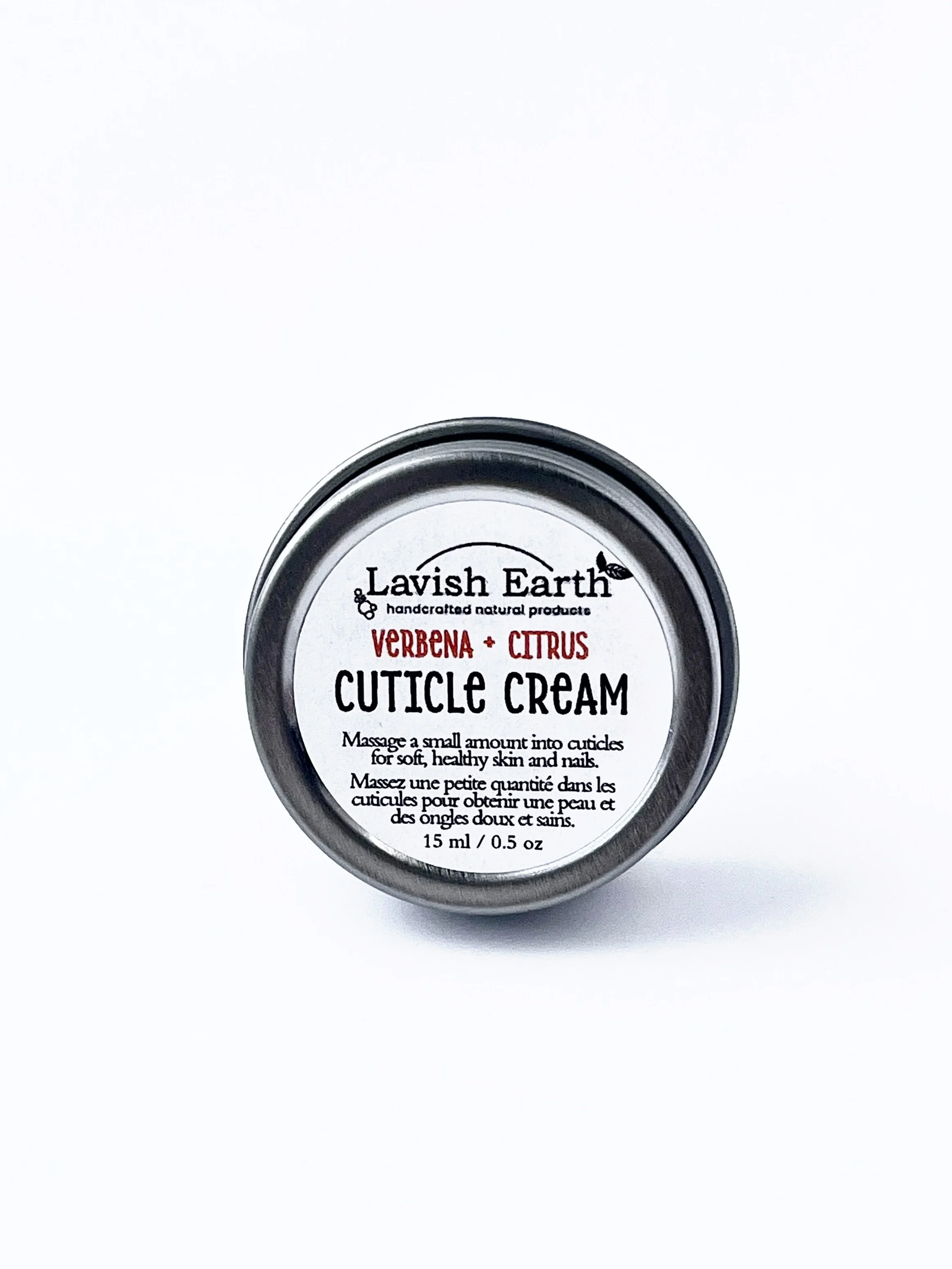 Lavish Earth Verbena citrus cuticle cream in small tin, natural nail and cuticle care Ontario