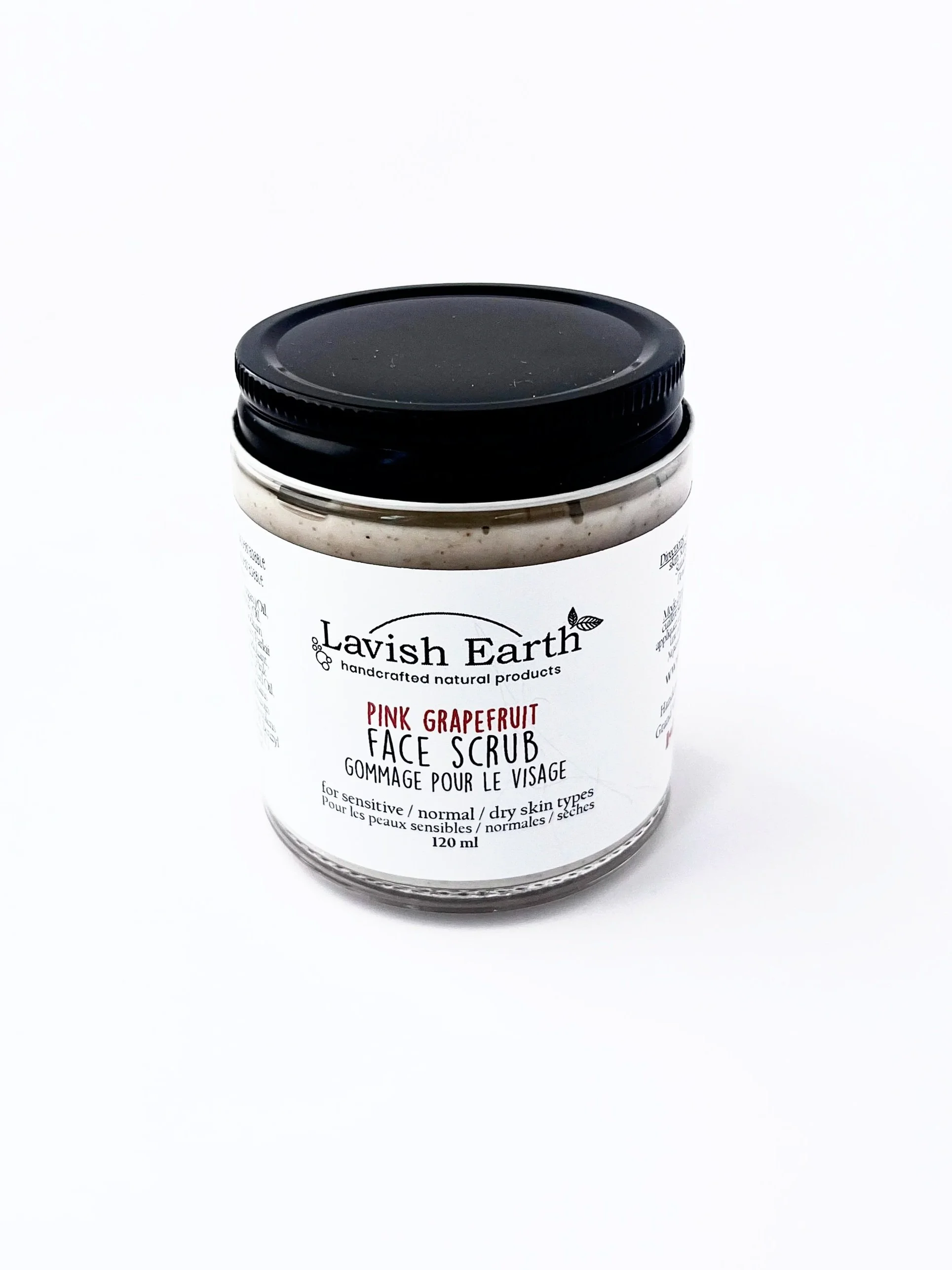Lavish Earth pink grapefruit gentle face scrub, gentle apricot shell exfoliant, handcrafted in Ontario, exfoliating skincare