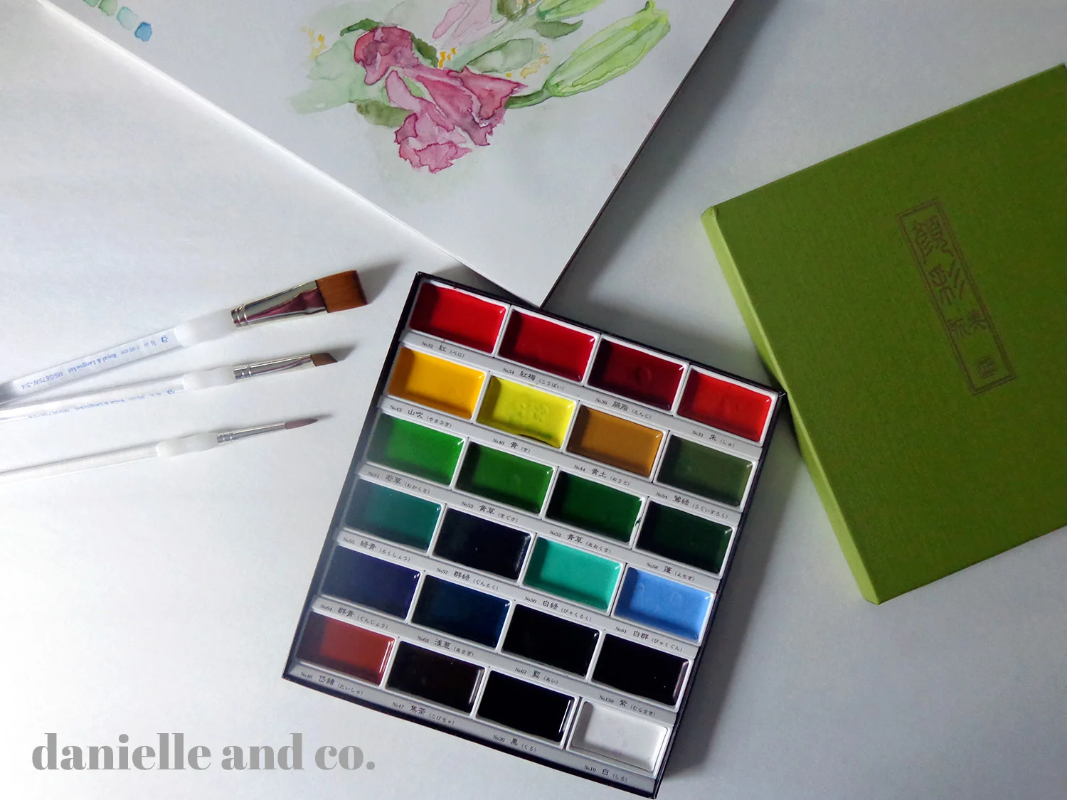 Art supplies for watercolor painting.