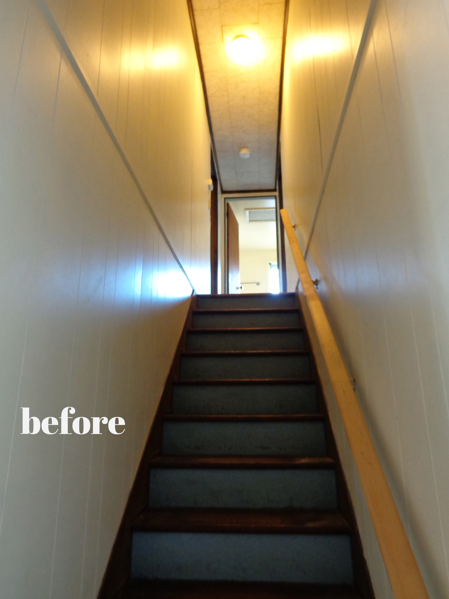 An affordable staircase update - check out the before & afters! House renovation that is practical and still transforms a space! From danielleandco.com