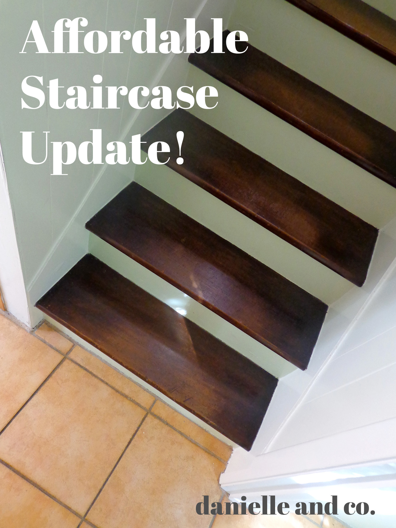 An affordable staircase update - check out the before & afters! House renovation that is practical and still transforms a space! From danielleandco.com