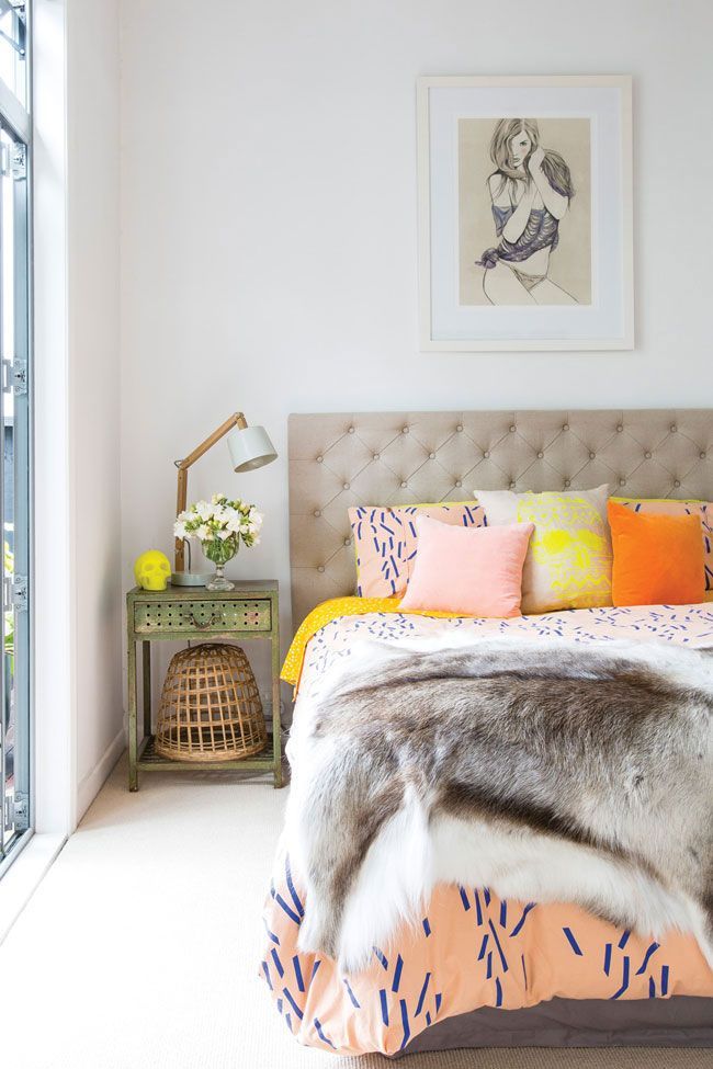 Don't be afraid of bright colors and bold patterns in your bedroom! How to make bold sheets fit into a sophisticated, grown-up space at danielleandco.com