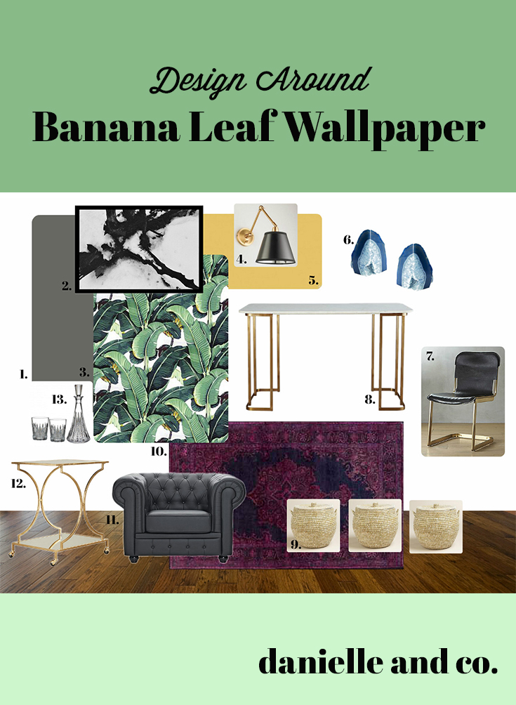 Ideas to design an office space around banana leaf wallpaper! A bold pattern can mix well with modern and glamorous elements, from danielle and co.