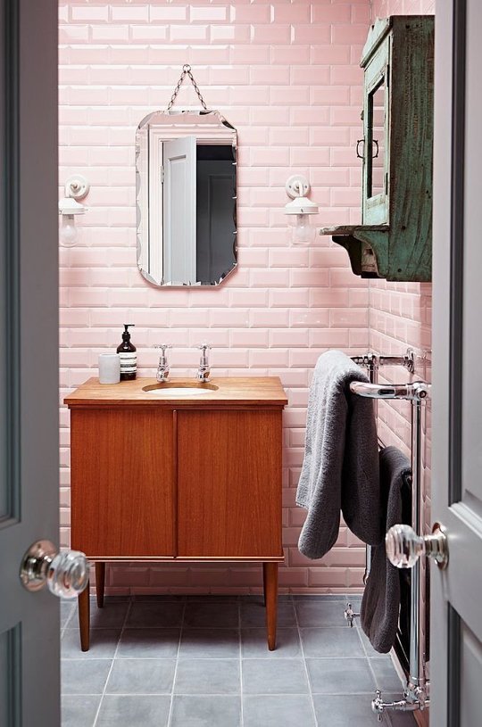 Designing around vintage pink tile to create a bright, cheerful, whimsical space! danielle and co.