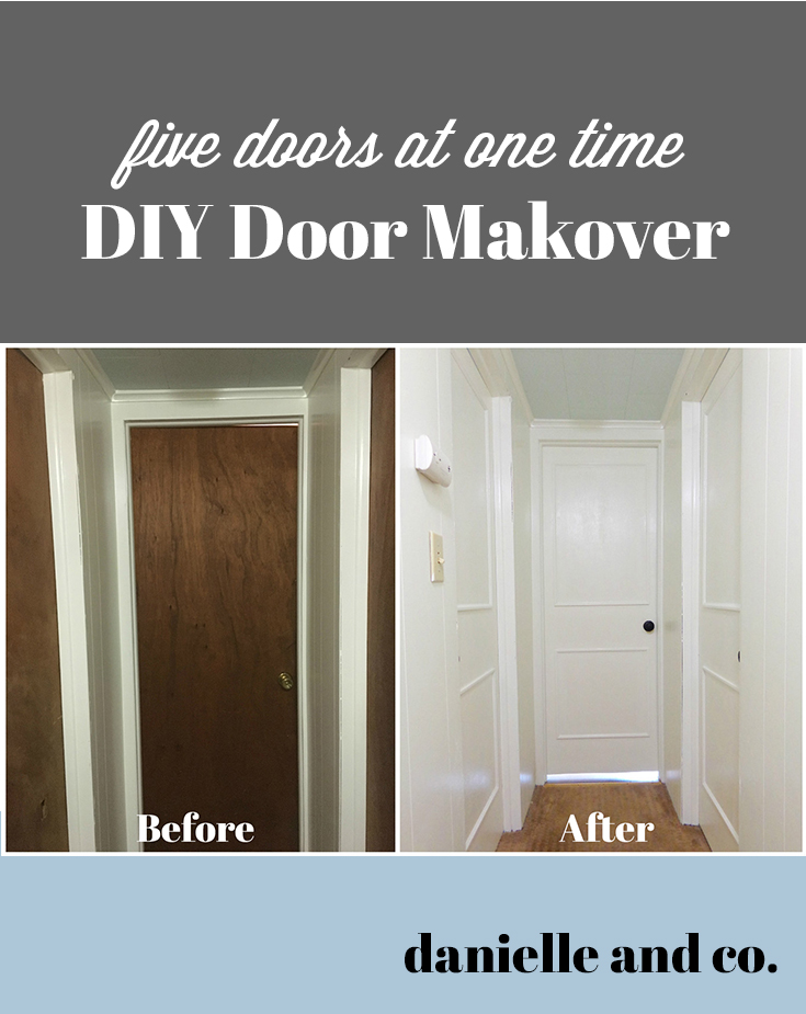 A DIY makeover of five (!!!!) doors at once! How to make old hollow-core doors clean and bright with paint and trim, from danielle and co.