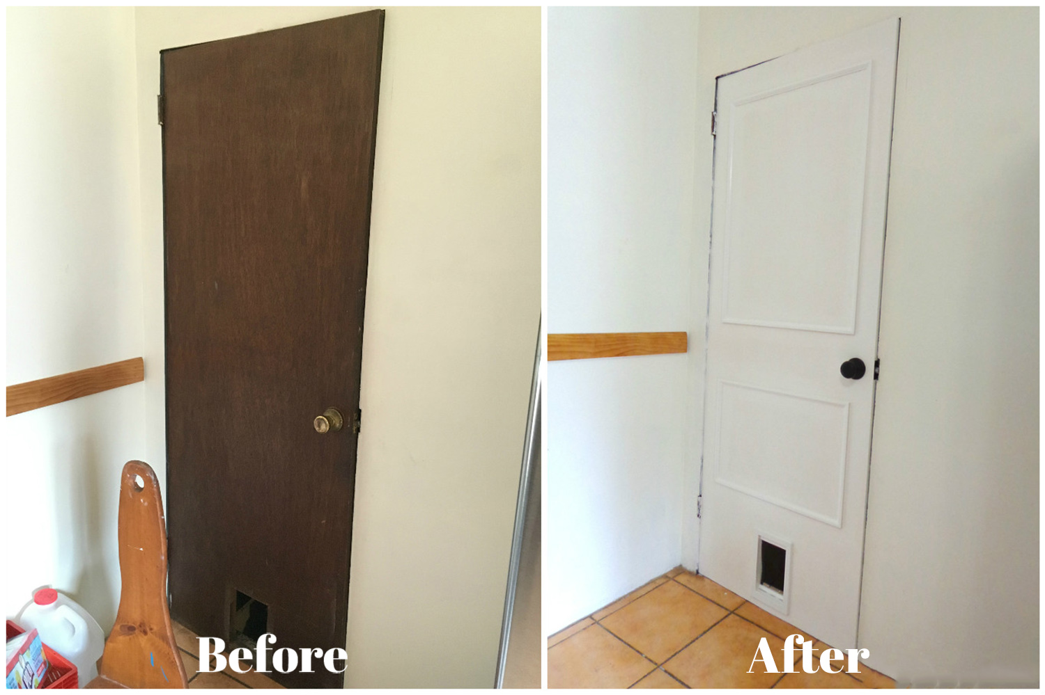 A DIY makeover of five (!!!!) doors at once! How to make old hollow-core doors clean and bright with paint and trim, from danielle and co.