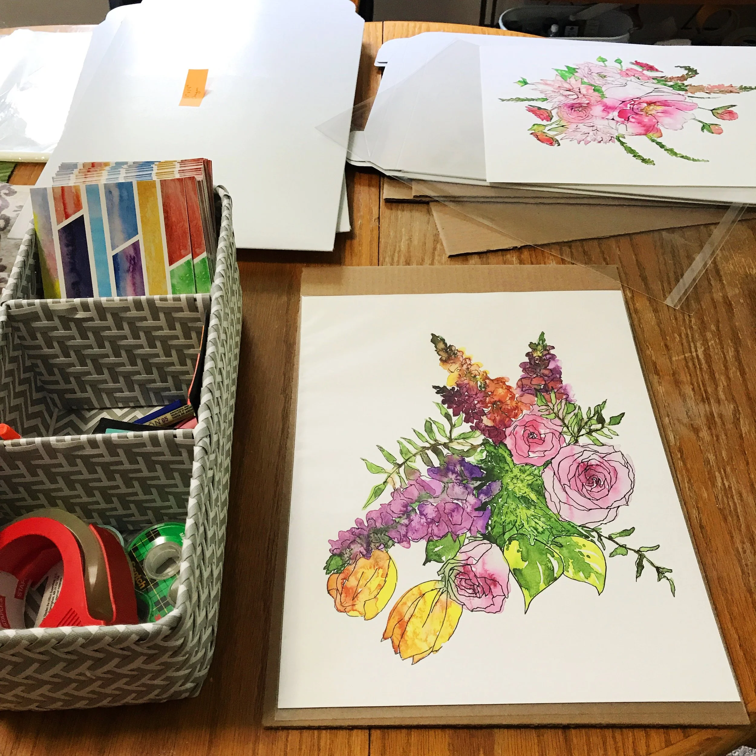 Art prints being packaged for shipping!