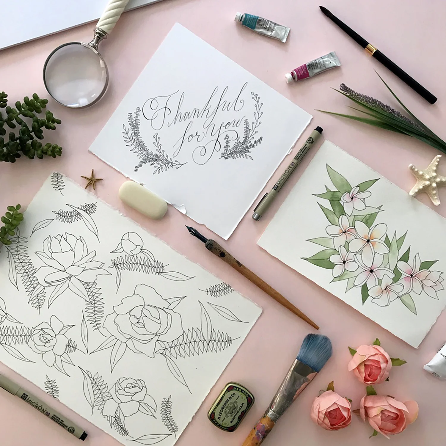 How to style flatlay photos of your artwork or products - tips & tricks for showcasing your work for listing images, marketing, and social media use, from danielleandco.com