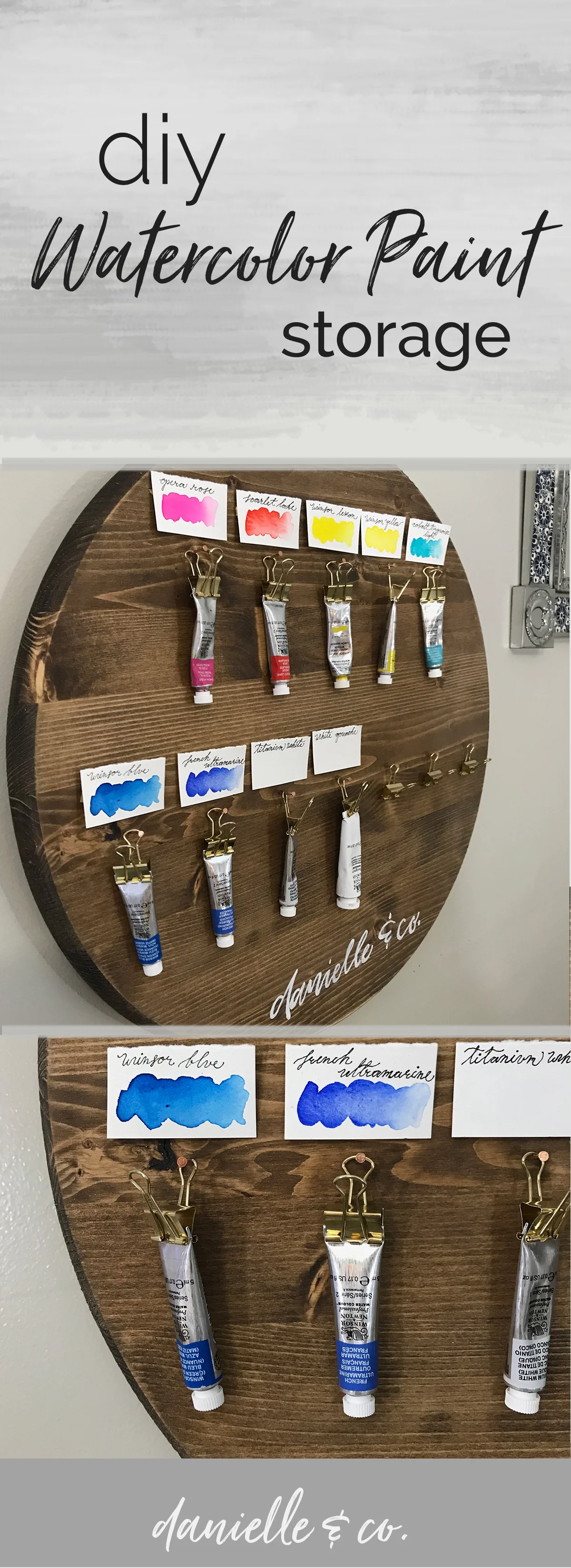A DIY watercolor paint storage, affordable and easy to organize watercolor tube paints! From danielleandco.com