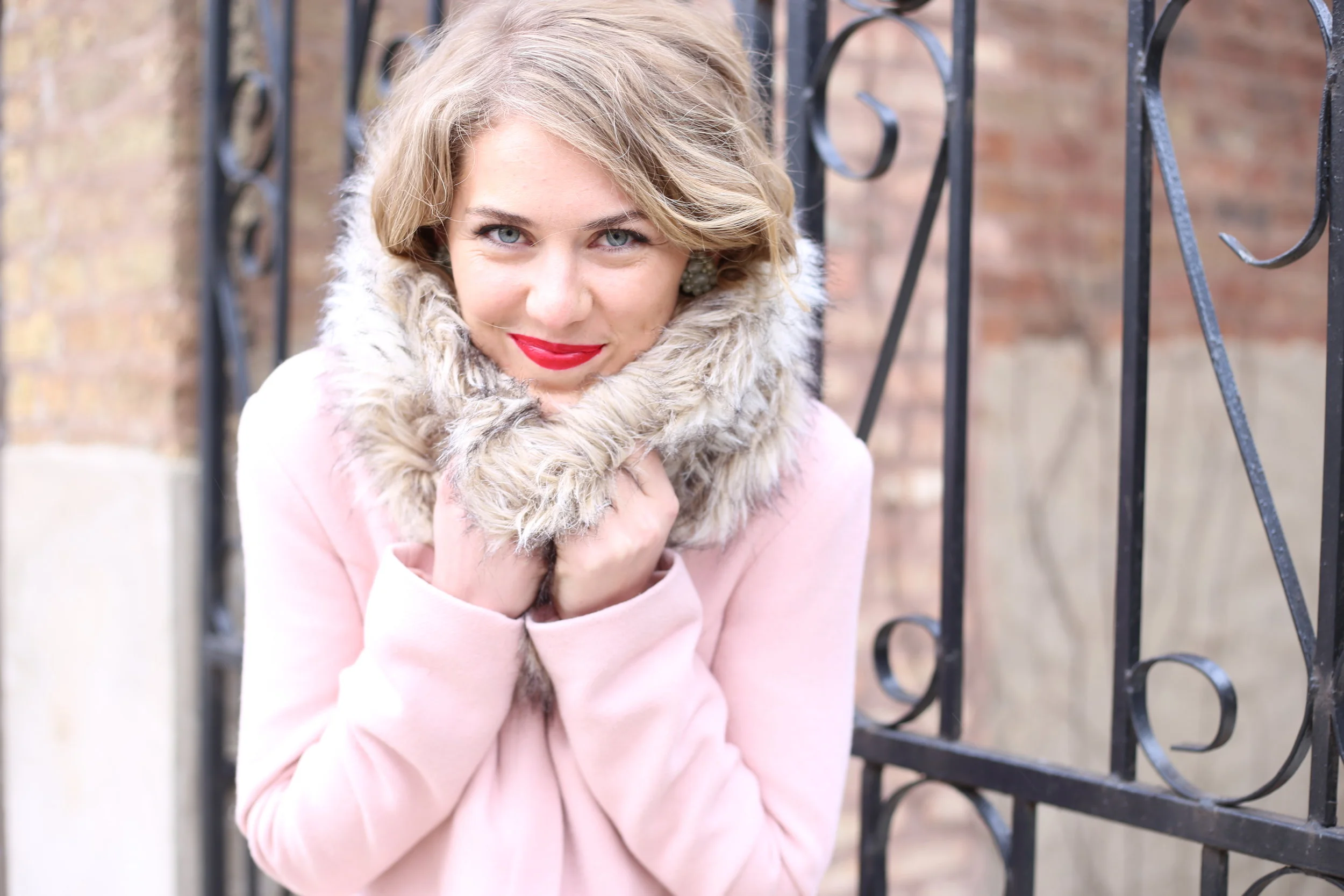 A pop of color to an otherwise neutral outfit