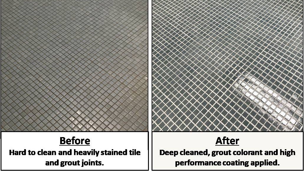 Porcelain Tile and Grout - Deep Cleaned, Grout Colorant, and Sealed.