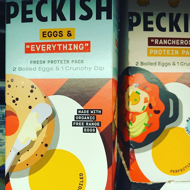 Package design we ❤️! Found this grab and go product at Fresh Market. Love the illustrations and product name! #packagingdesign #cpg #eggs #foodillustration #snack #freshmarket #peckish