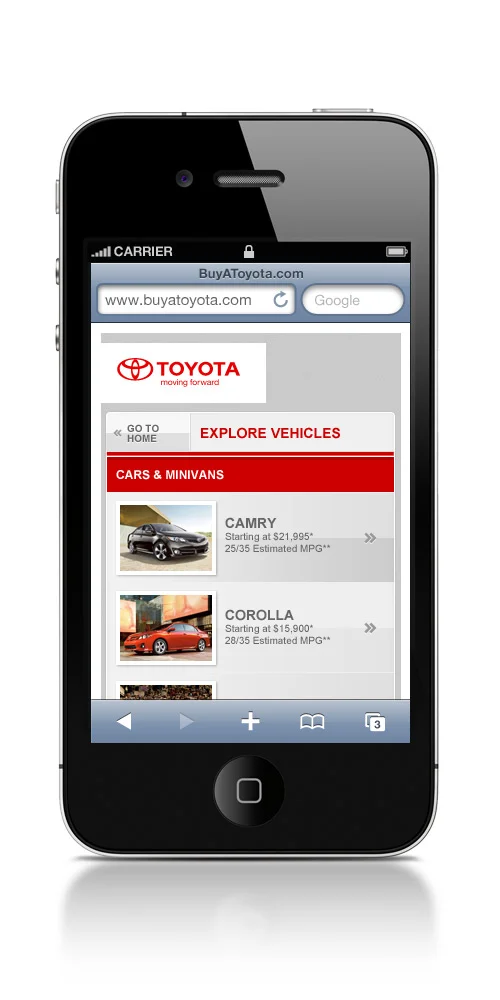 Toyota BuyAToyota Mobile Website