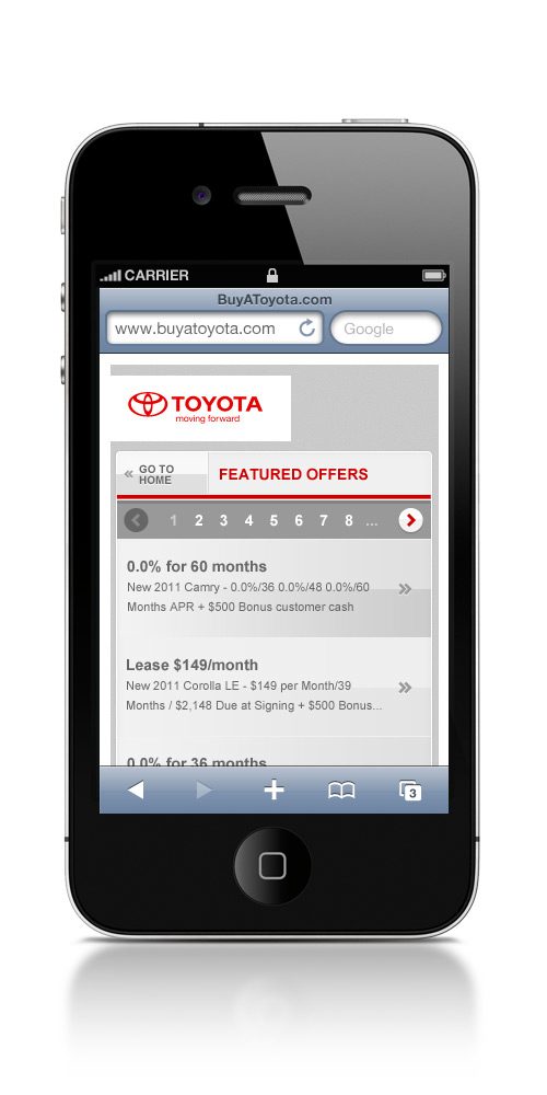 Toyota BuyAToyota Mobile Website