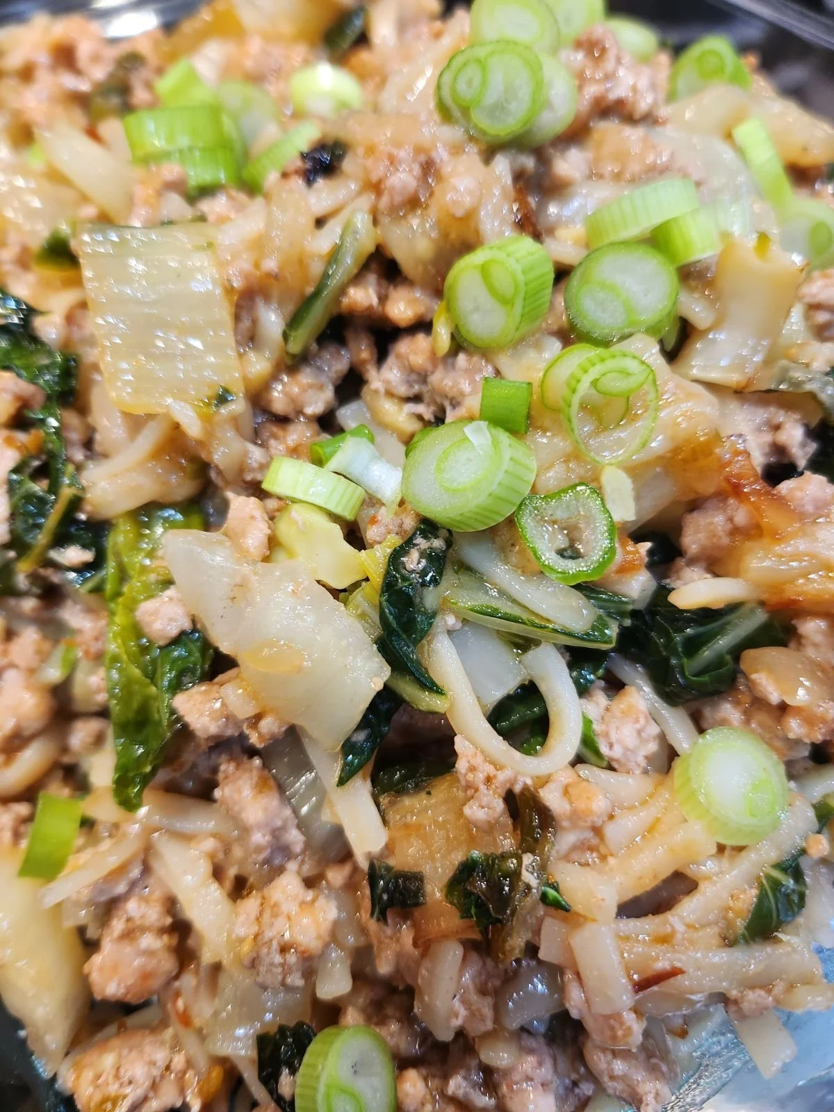 Bok Choy, Spicy Pork &amp; Rice Noodles