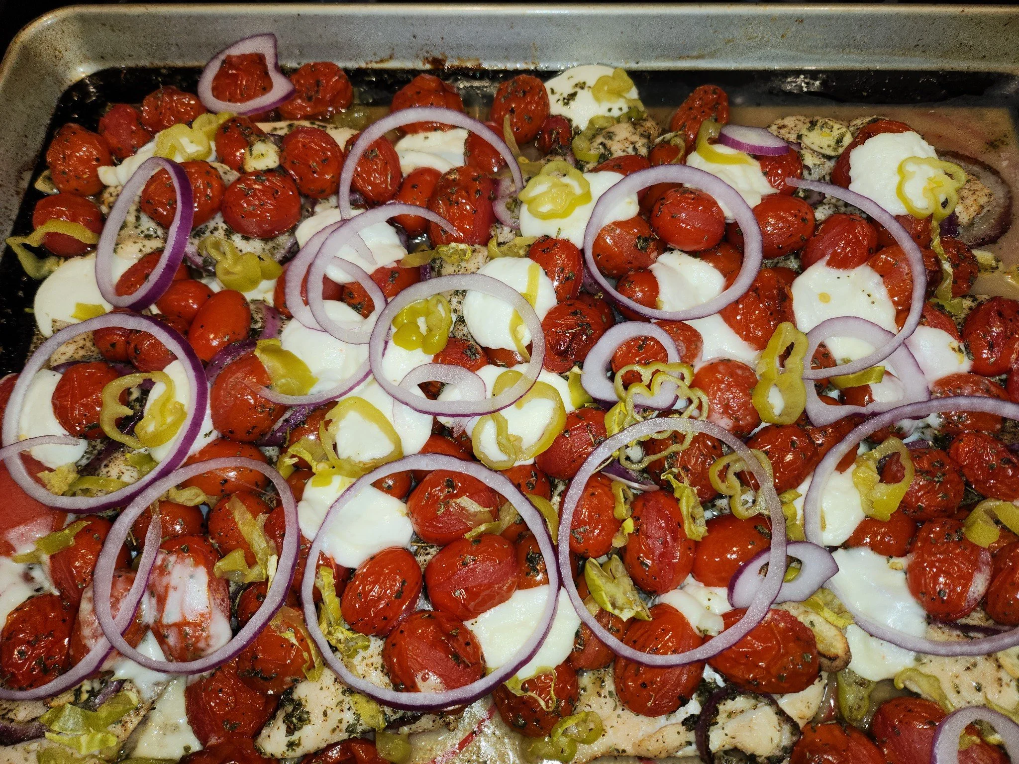 Sheet-Pan Chicken With Pepperoncini And Mozzarella