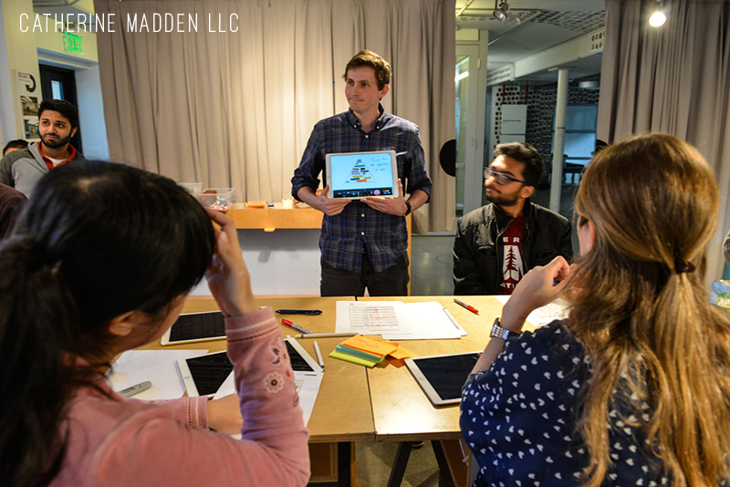 One of our students presenting a visual framework used by his team to prioritize their ideas
