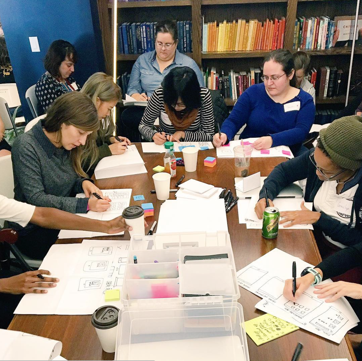 UX Sketching. Teaching badass ladies at the DC Femtech hackathon tricks for drawing interfaces and user flows. 