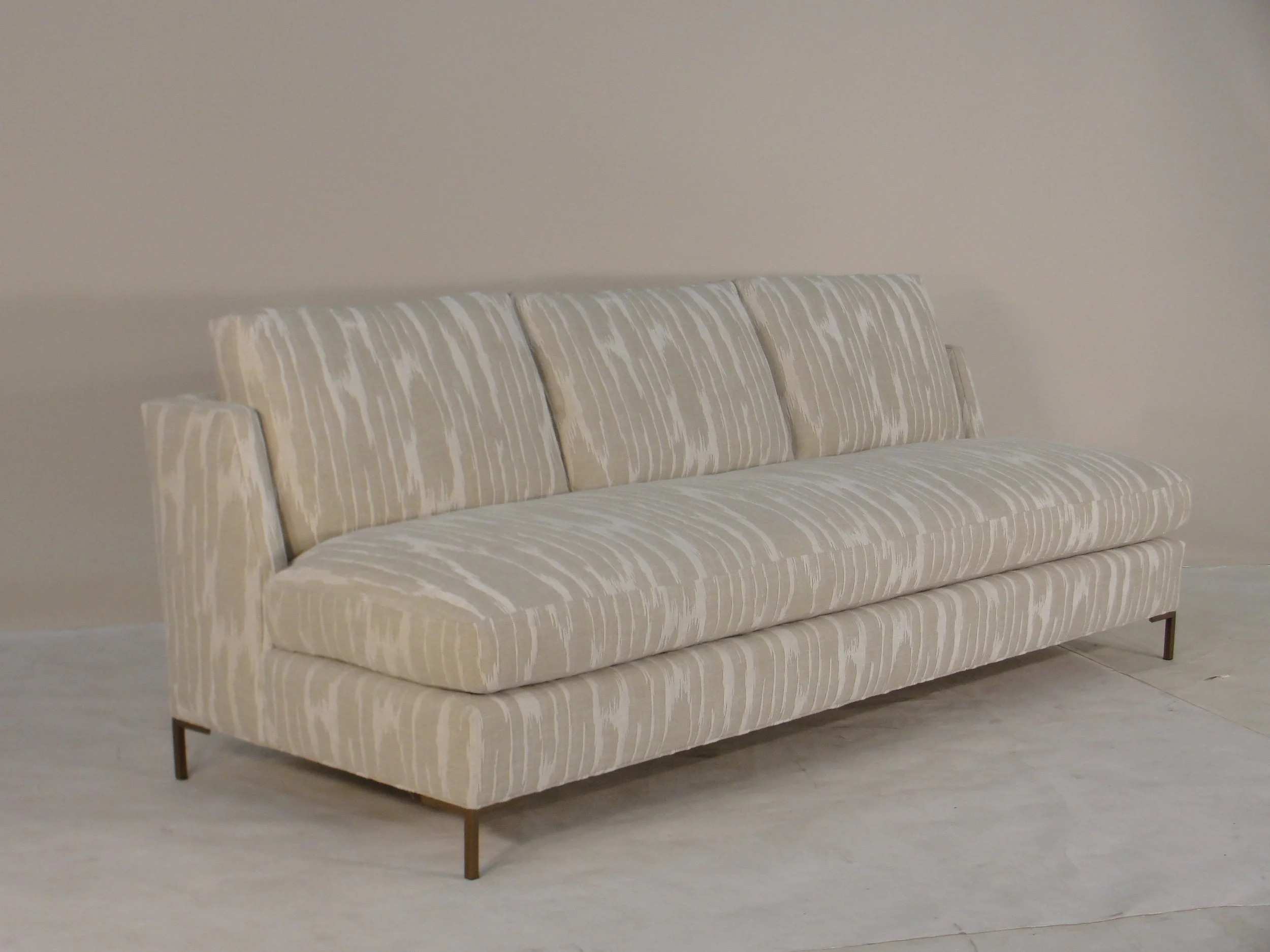 Armless Settee with Semi-attached back cushions & single seat cushion