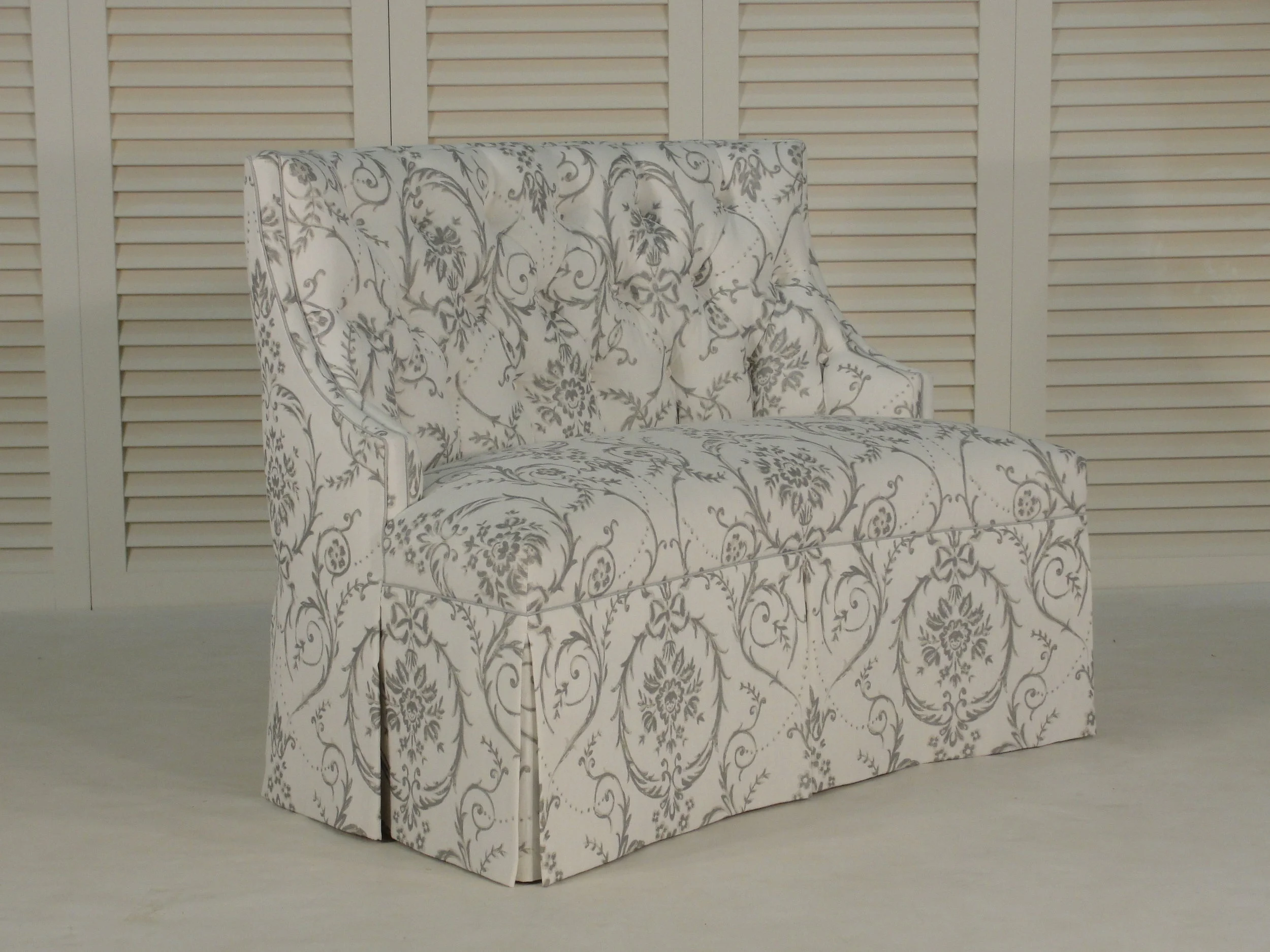 Custom Settee with Lumbar Pillow, Fabric Pattern Matching