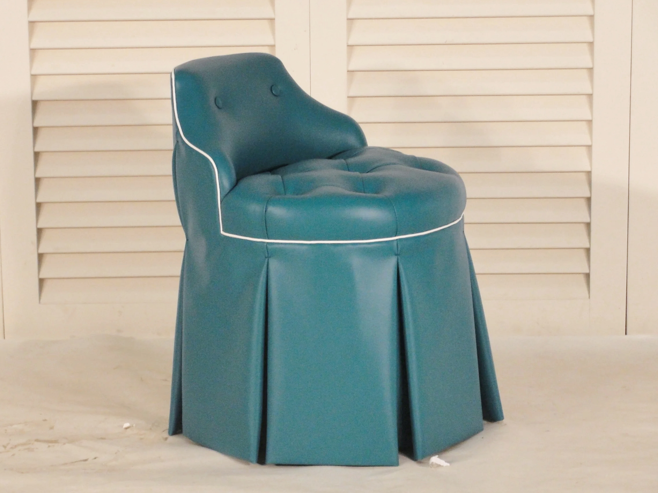 Leather Tufted Vanity Chair with Tailored Skirt
