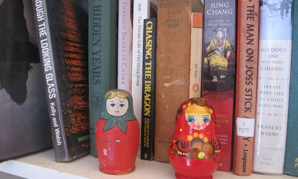 Two Babushka Dolls given to me by two Russian doctors almost fifty years apart, one is a peasant, the other a bit of a hussy!