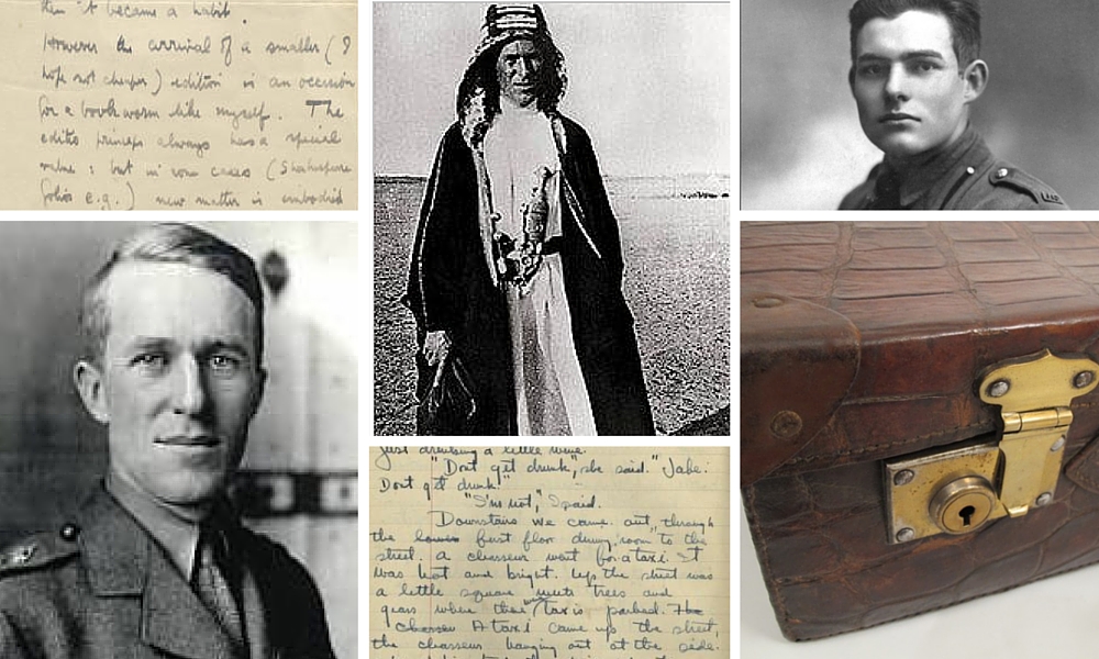 Samples of their writing, just so you can check - clockwise from bottom left, T E Lawrence, Lawrence in Arabia and Hemingway as a young man