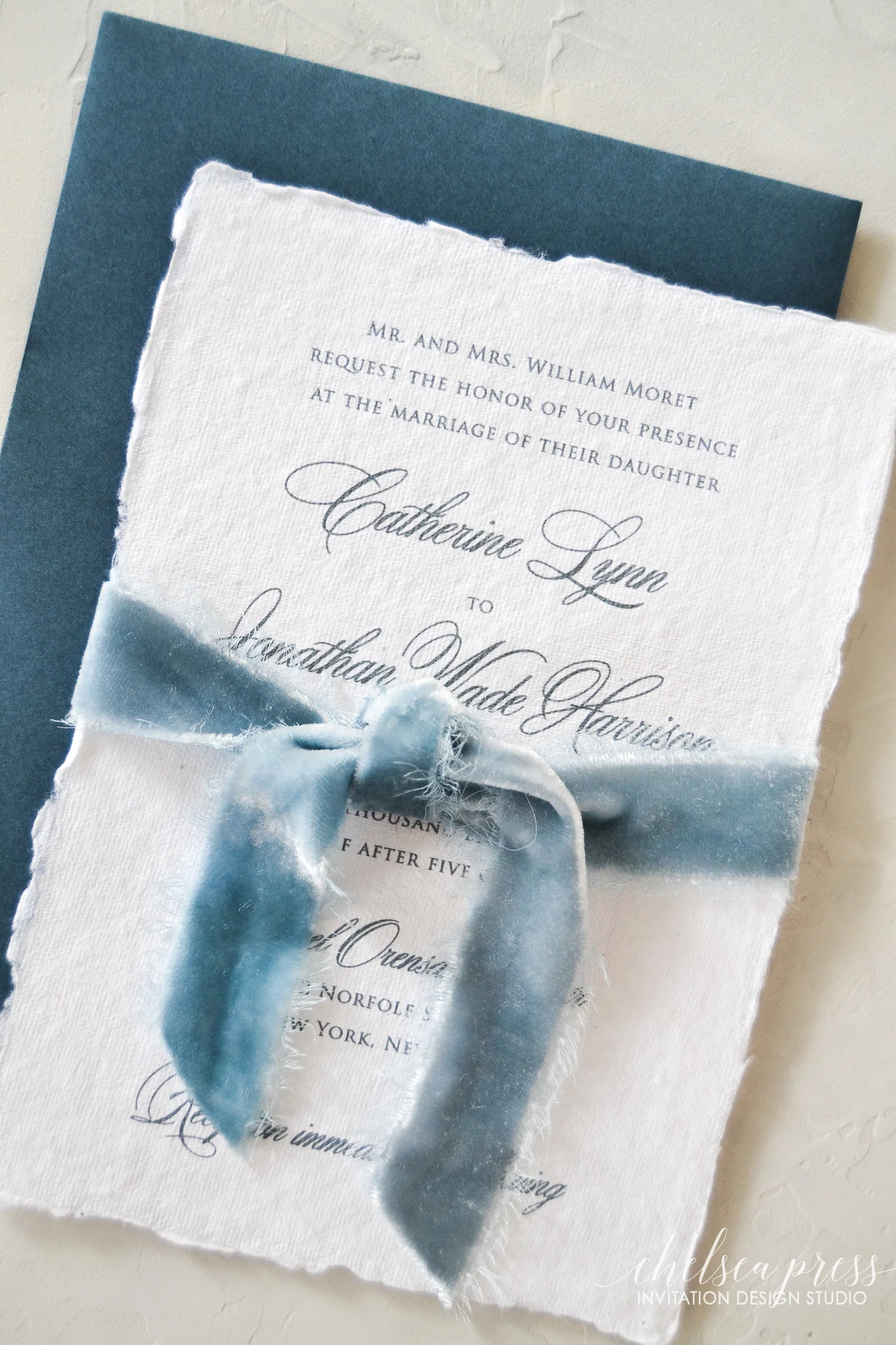 Catherine and Jonathan wedding invitation with handmade paper.JPG