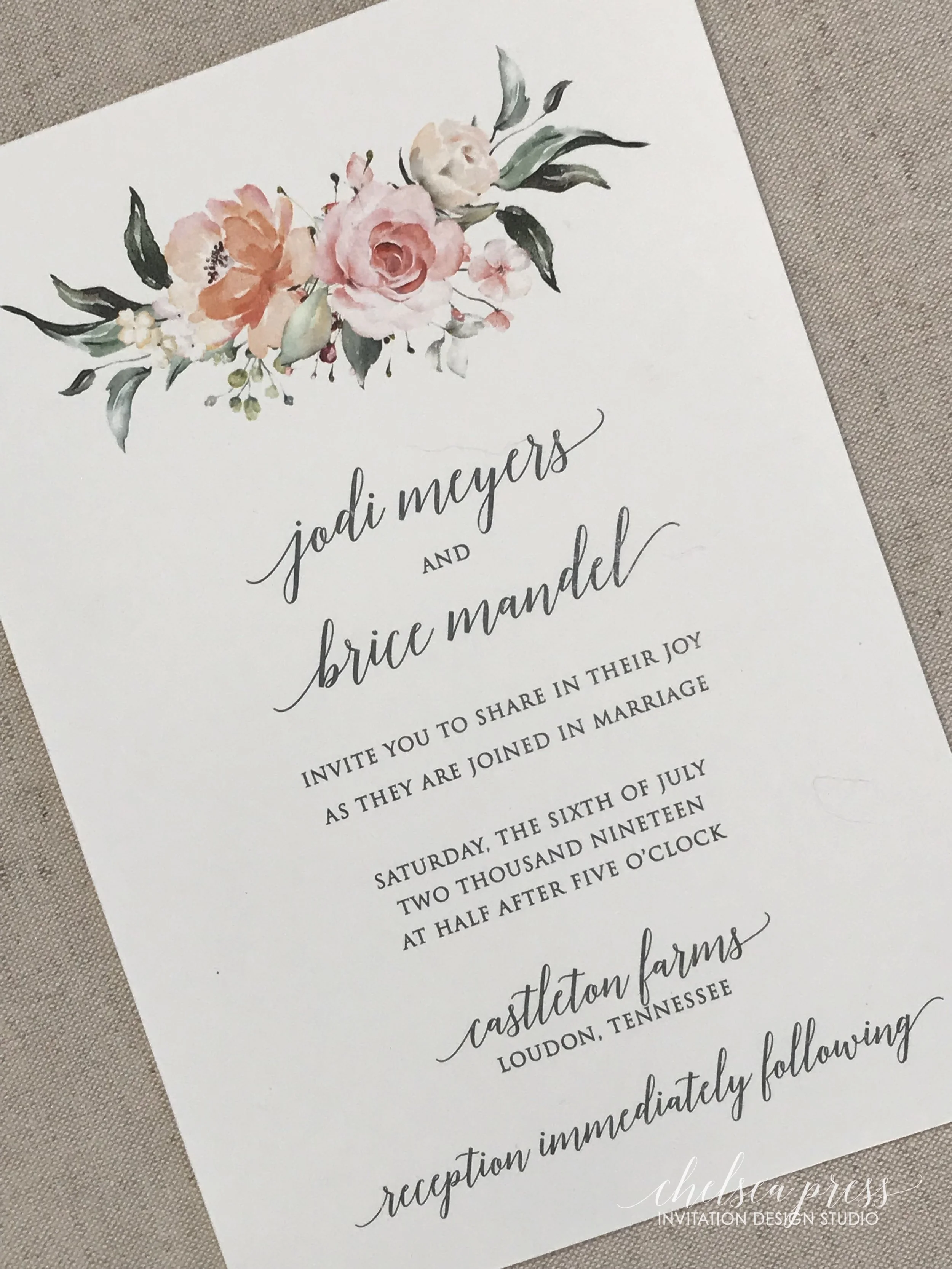 Watercolor floral wedding invitation