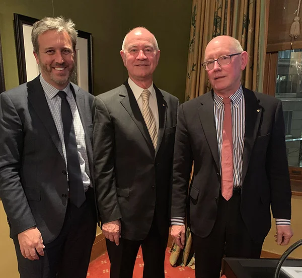 L-R: Matt Egerton-Warburton (King & Wood Mallesons), Gary Nairn (The Mulloon Institute), Howard Tanner (founder of Tanner Kibble Denton (TKD) Architects).
