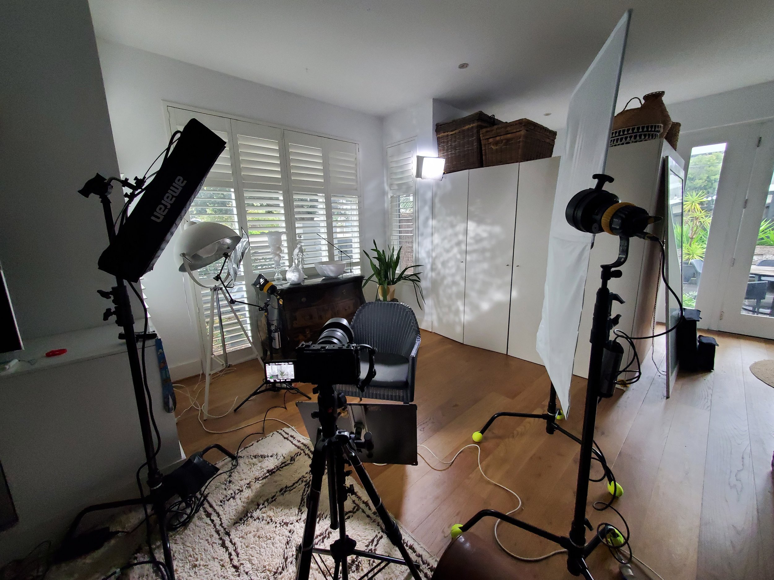 Interview setup using an Amaran 2x2 Flex as a key and Dedo Lightstream