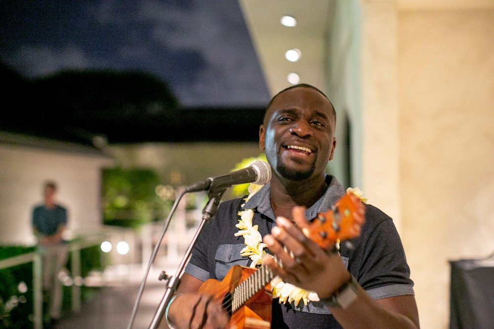  Kamakakēhau Fernandez performs Hawaiian music at the post-event reception in the Luce Pavilion. Photo: Shuzo Uemoto  