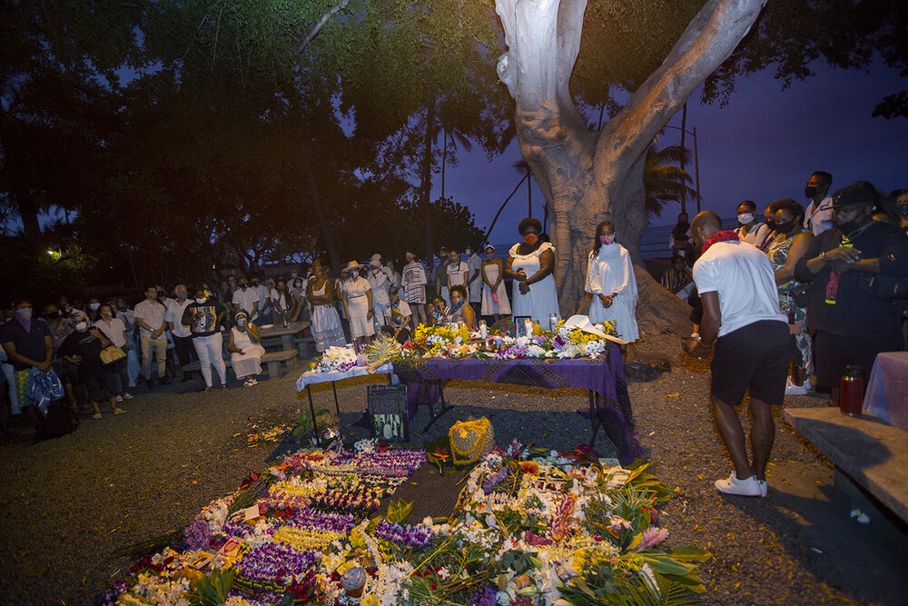 Jerome Mestre de Trevino offers libation and prayers