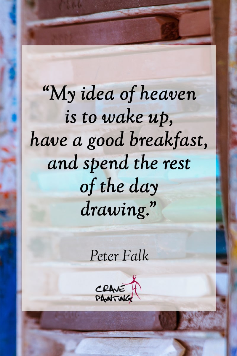 101 quotes about Art: My idea of heaven is to wake up, have a good breakfast, and spend the test of the day drawing. - Peter Falk