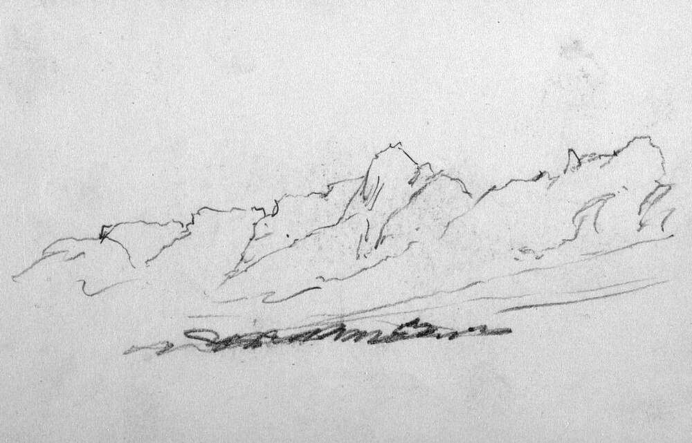 Fast and almost abstract sketch of a mountain range.