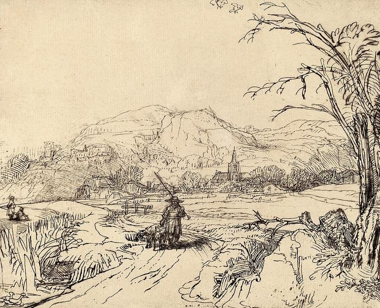 Landscape with Sportsman and Dog by Rembrandt van Rijn