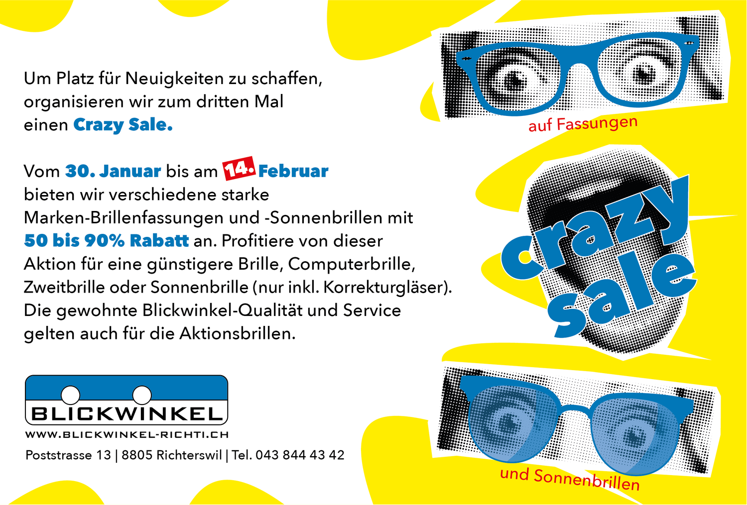 Inserat zum Crazy Sale von Blickwinkel Optik